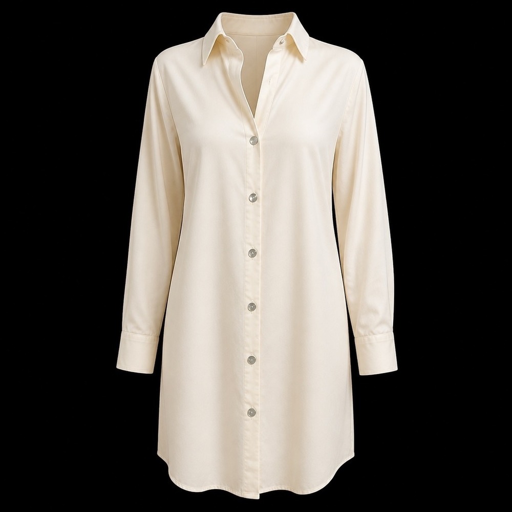 Chicos White Button‎ Down Front Shirt Dress L/12 SZ2 Preppy Casual